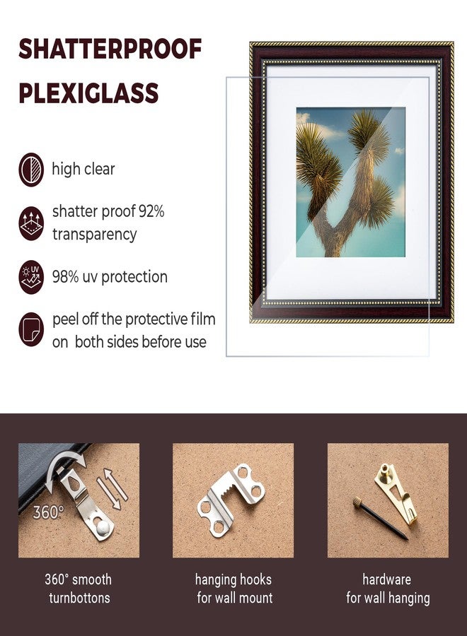 FLYJOE 12x12 Square Picture Frame with Mat for 8x8-12x12 Frame with Gold Beaded Trim - Plexiglass - Wall Mount Display Horizontally or Vertically - Hanging Hardware Included - Mahogany - Image 5